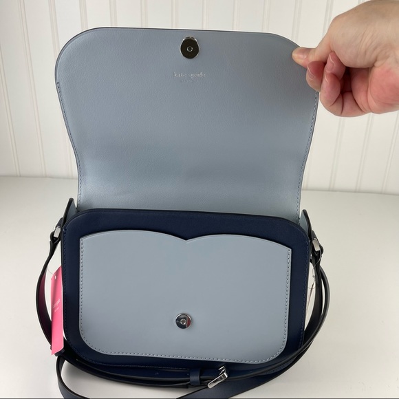 NWT Kate Spade Nadine Colorblock Medium Flap Shoulder Bag Light Blue / Navy - Picture 2 of 10